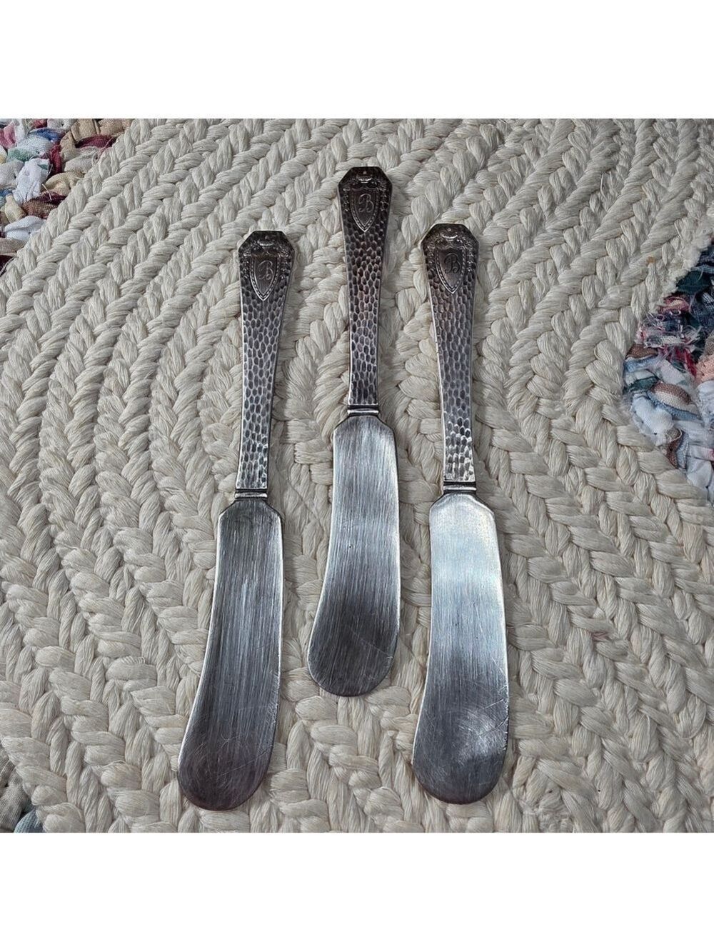 Vintage 1847 Rogers Bros Silver Plated Butter Spreader Knife Set Of 3 Letter "B"